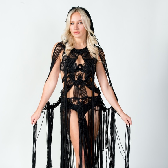 Handmade Macrame Crochet Goth Dress Festival Burning Man - Picture 4 of 17